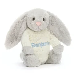 Bashful Silver Bunny With Personalised Cream Jumper