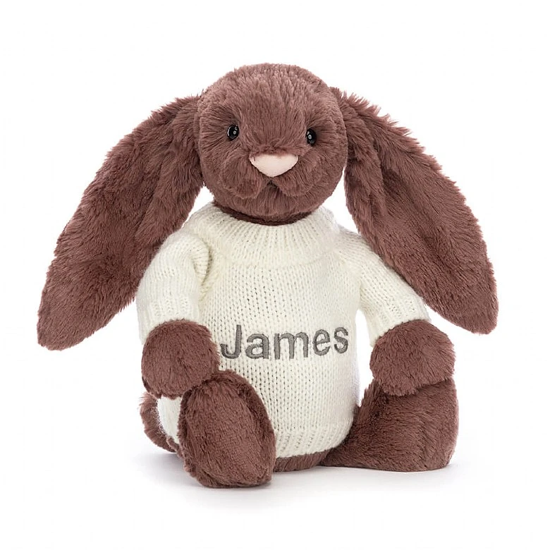 Bashful Fudge Bunny With Personalised Cream Jumper 1 Bashful Fudge Bunny With Personalised Cream Jumper