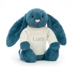 Bashful Mineral Blue Bunny With Personalised Cream Jumper