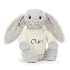Bashful Shimmer Bunny With Personalised Cream Jumper