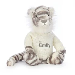 Bashful Snow Tiger With Personalised Cream Jumper
