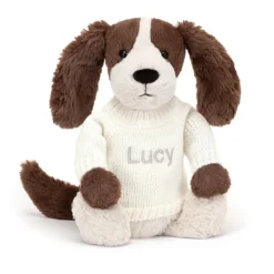 Bashful Fudge Puppy With Personalised Cream Jumper
