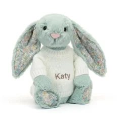 Blossom Sage Bunny With Personalised Cream Jumper