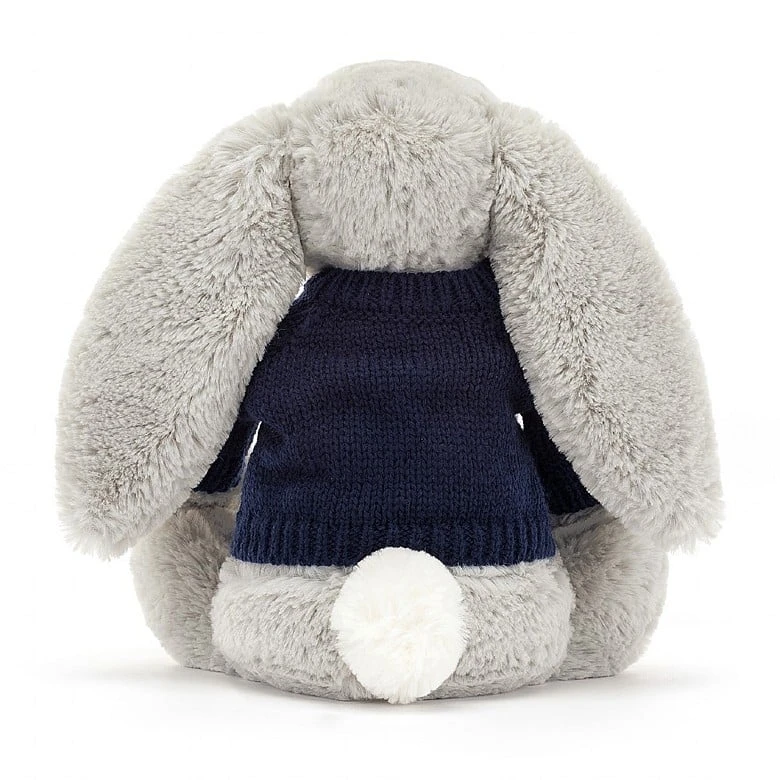 Bashful Silver Bunny With Personalised Navy Jumper 3 Bashful Silver Bunny With Personalised Navy Jumper - Image 3