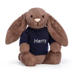 Bashful Fudge Bunny With Personalised Navy Jumper