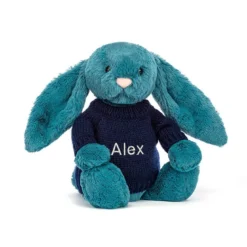 Bashful Mineral Blue Bunny With Personalised Navy Jumper