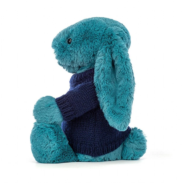 Bashful Mineral Blue Bunny With Personalised Navy Jumper 2 Bashful Mineral Blue Bunny With Personalised Navy Jumper - Image 2