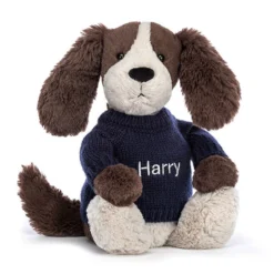Bashful Fudge Puppy With Personalised Navy Jumper