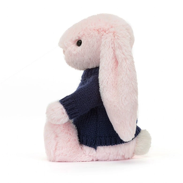 Bashful Pink Bunny With Personalised Navy Jumper 2 Bashful Pink Bunny With Personalised Navy Jumper - Image 2