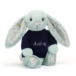 Blossom Sage Bunny With Personalised Navy Jumper