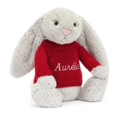 Bashful Silver Bunny With Personalised Red Jumper