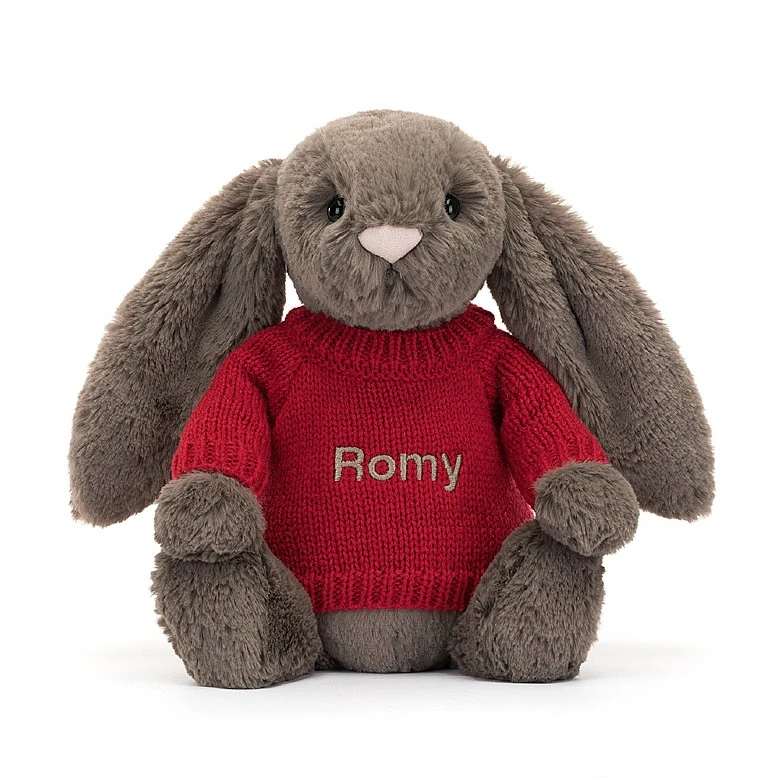 Bashful Truffle Bunny With Personalised Red Jumper 5 Bashful Truffle Bunny With Personalised Red Jumper - Image 5