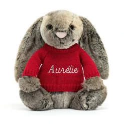 Bashful Cottontail Bunny With Personalised Red Jumper 9 Bashful Cottontail Bunny With Personalised Red Jumper -Baby Toy Store JUMPRBAS3BW 4