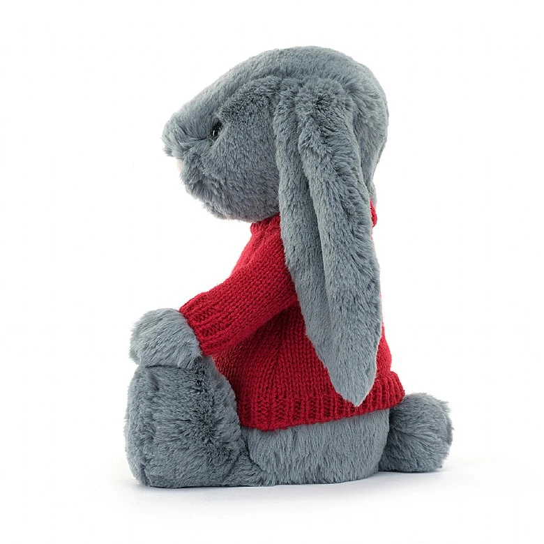 Bashful Dusky Blue Bunny With Personalised Red Jumper 3 Bashful Dusky Blue Bunny With Personalised Red Jumper - Image 3