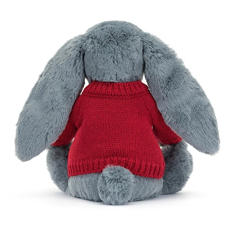 Bashful Dusky Blue Bunny With Personalised Red Jumper 4 Bashful Dusky Blue Bunny With Personalised Red Jumper - Image 4