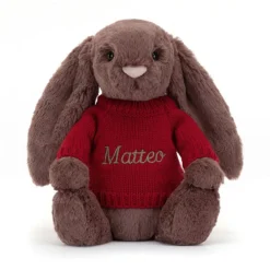 Bashful Fudge Bunny With Personalised Red Jumper -Baby Toy Store JUMPRBAS3FUD 4