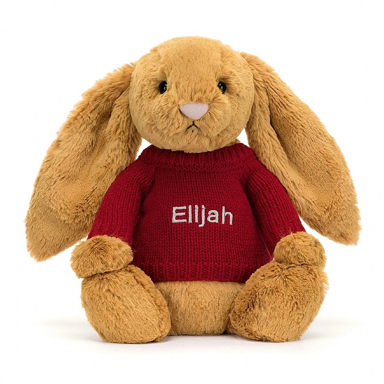 Bashful Golden Bunny With Personalised Red Jumper 5 Bashful Golden Bunny With Personalised Red Jumper - Image 5