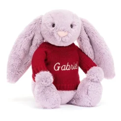 Bashful Lilac Bunny With Personalised Red Jumper