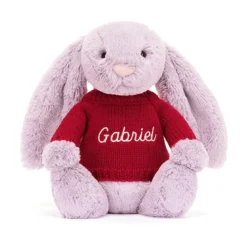 Bashful Lilac Bunny With Personalised Red Jumper -Baby Toy Store JUMPRBAS3HYUS 4