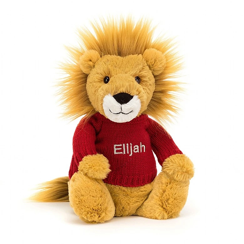 Bashful Lion With Personalised Red Jumper 1 Bashful Lion With Personalised Red Jumper