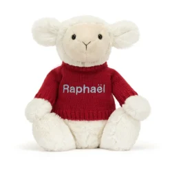 Bashful Lamb With Personalied Red Jumper -Baby Toy Store JUMPRBAS3LUS 4