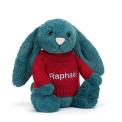 Bashful Mineral Blue Bunny With Personalised Red Jumper