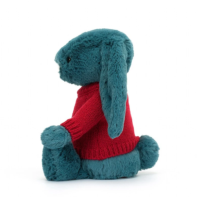 Bashful Mineral Blue Bunny With Personalised Red Jumper 3 Bashful Mineral Blue Bunny With Personalised Red Jumper - Image 3