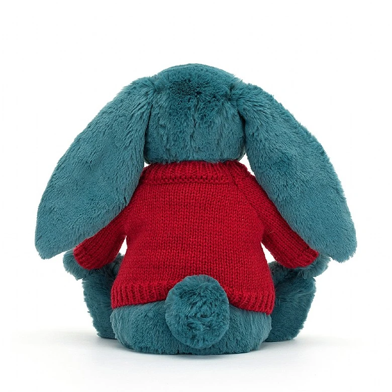 Bashful Mineral Blue Bunny With Personalised Red Jumper 4 Bashful Mineral Blue Bunny With Personalised Red Jumper - Image 4