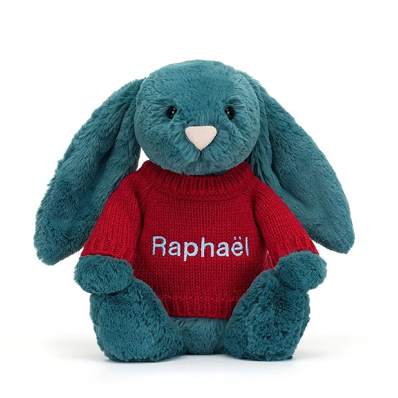 Bashful Mineral Blue Bunny With Personalised Red Jumper 5 Bashful Mineral Blue Bunny With Personalised Red Jumper - Image 5