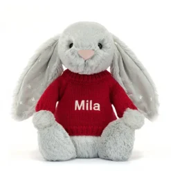 Bashful Shimmer Bunny With Personalised Red Jumper 9 Bashful Shimmer Bunny With Personalised Red Jumper -Baby Toy Store JUMPRBAS3SHIM 4