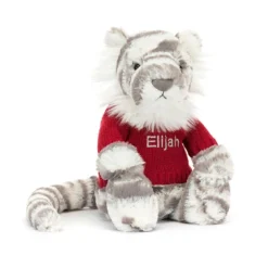 Bashful Snow Tiger With Personalised Red Jumper