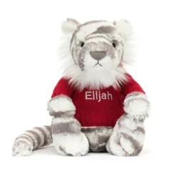 Bashful Snow Tiger With Personalised Red Jumper 9 Bashful Snow Tiger With Personalised Red Jumper -Baby Toy Store JUMPRBAS3SNT 4