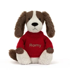 Bashful Fudge Puppy With Personalised Red Jumper -Baby Toy Store JUMPRBAS3SPAN 4