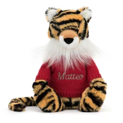 Bashful Tiger With Personalised Red Jumper -Baby Toy Store JUMPRBAS3TIG 4