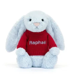 Bashful Blue Bunny With Personalised Red Jumper -Baby Toy Store JUMPRBAS4BB 4