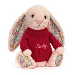 Blossom Blush Bunny With Personalised Red Jumper