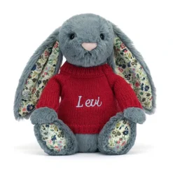 Blossom Dusky Blue Bunny With Personalised Red Jumper 9 Blossom Dusky Blue Bunny With Personalised Red Jumper -Baby Toy Store JUMPRBL3DUSK 4