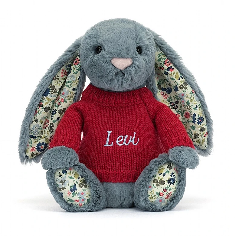 Blossom Dusky Blue Bunny With Personalised Red Jumper 5 Blossom Dusky Blue Bunny With Personalised Red Jumper - Image 5