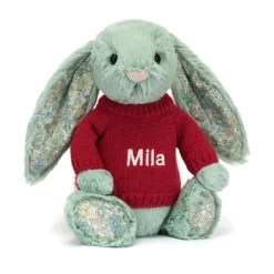 Blossom Sage Bunny With Personalised Red Jumper