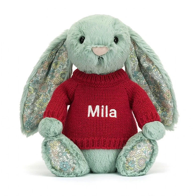 Blossom Sage Bunny With Personalised Red Jumper 5 Blossom Sage Bunny With Personalised Red Jumper - Image 5